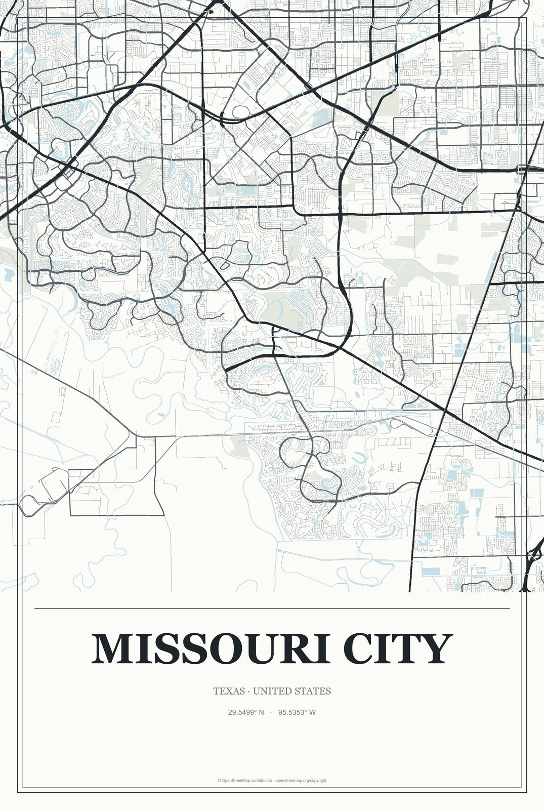 Missouri City, Texas City Map Aluminum Sign in Gallery Air style