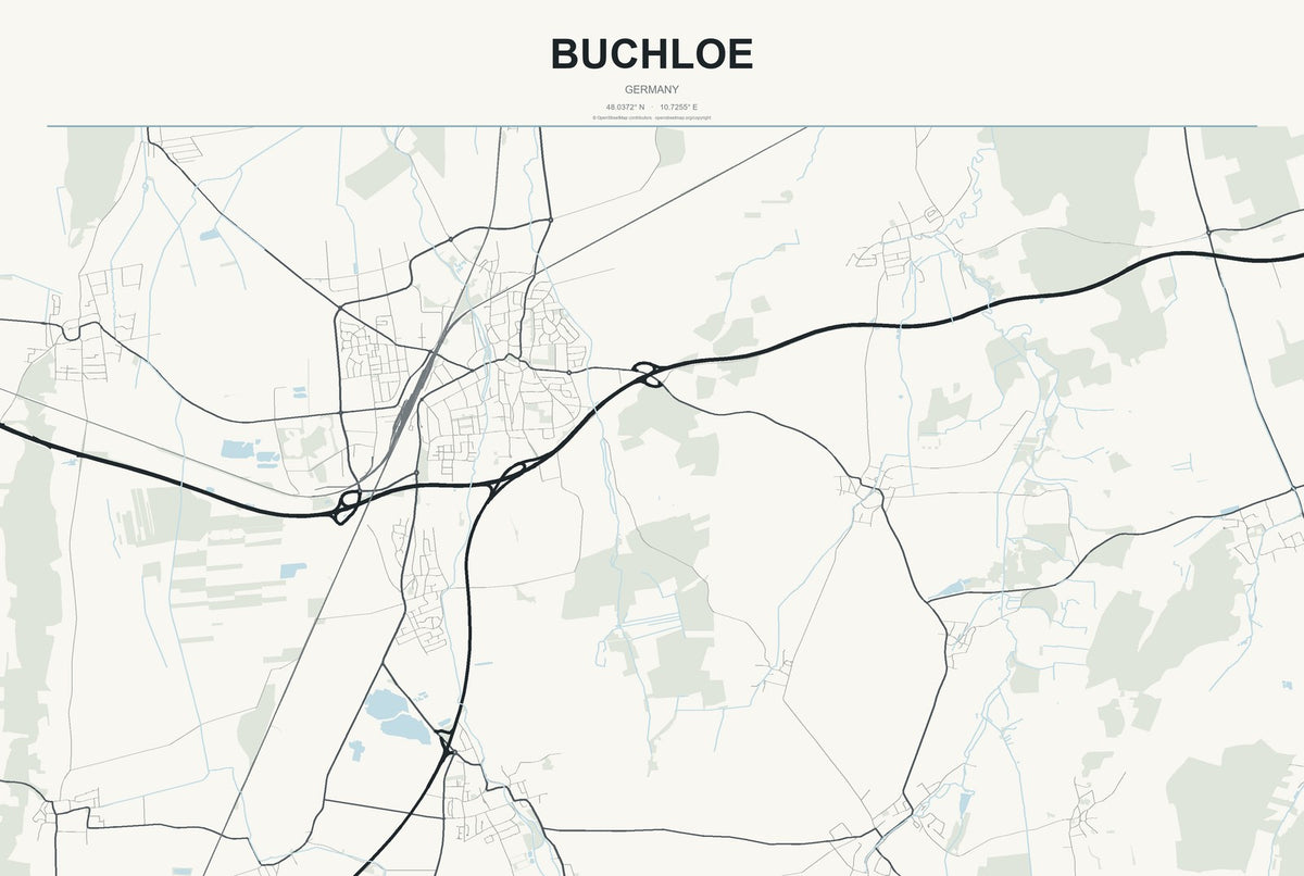 Buchloe, Germany City Map Aluminum Sign in Headline Atlas style