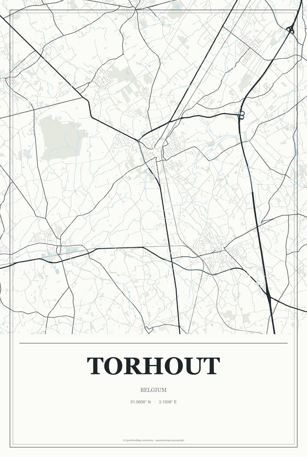 Torhout, Belgium City Map Aluminum Sign in Gallery Air style