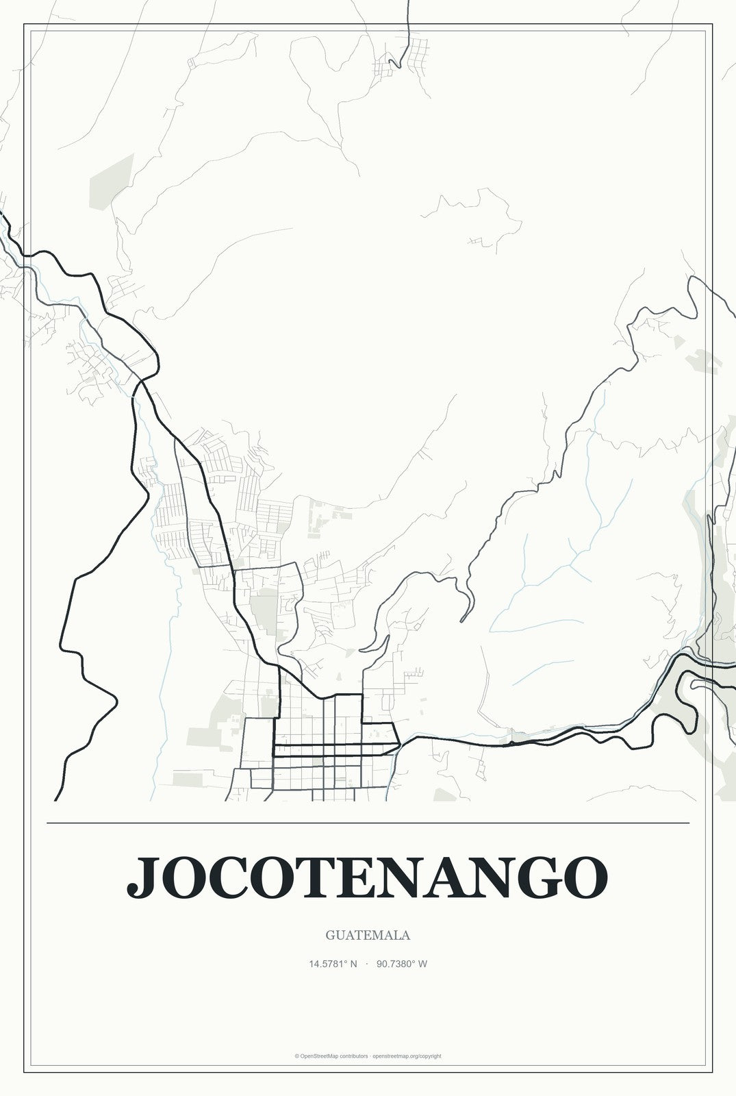 Jocotenango, Guatemala City Map Aluminum Sign in Gallery Air style