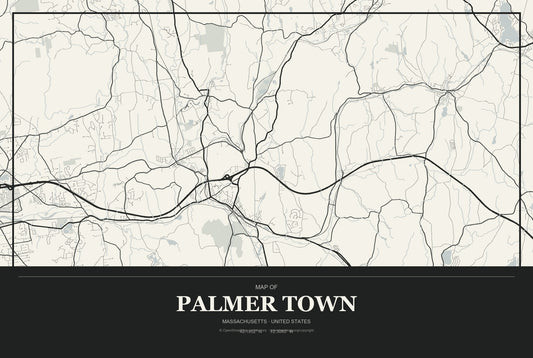Palmer Town, Massachusetts City Map Aluminum Sign in Museum Plaque style