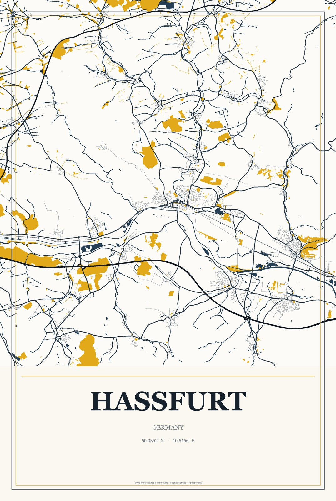 Haßfurt, Germany City Map Aluminum Sign in Citrine Modern style