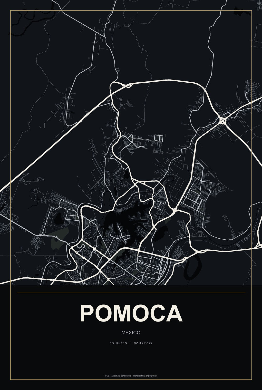 Pomoca, Mexico City Map Aluminum Sign in Metropolitan Noir style