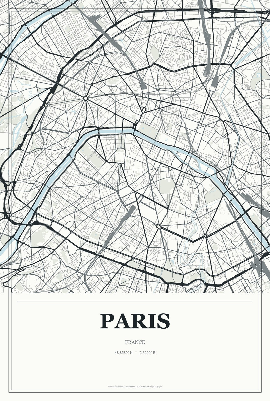 Paris, France City Map Aluminum Sign in Gallery Air style