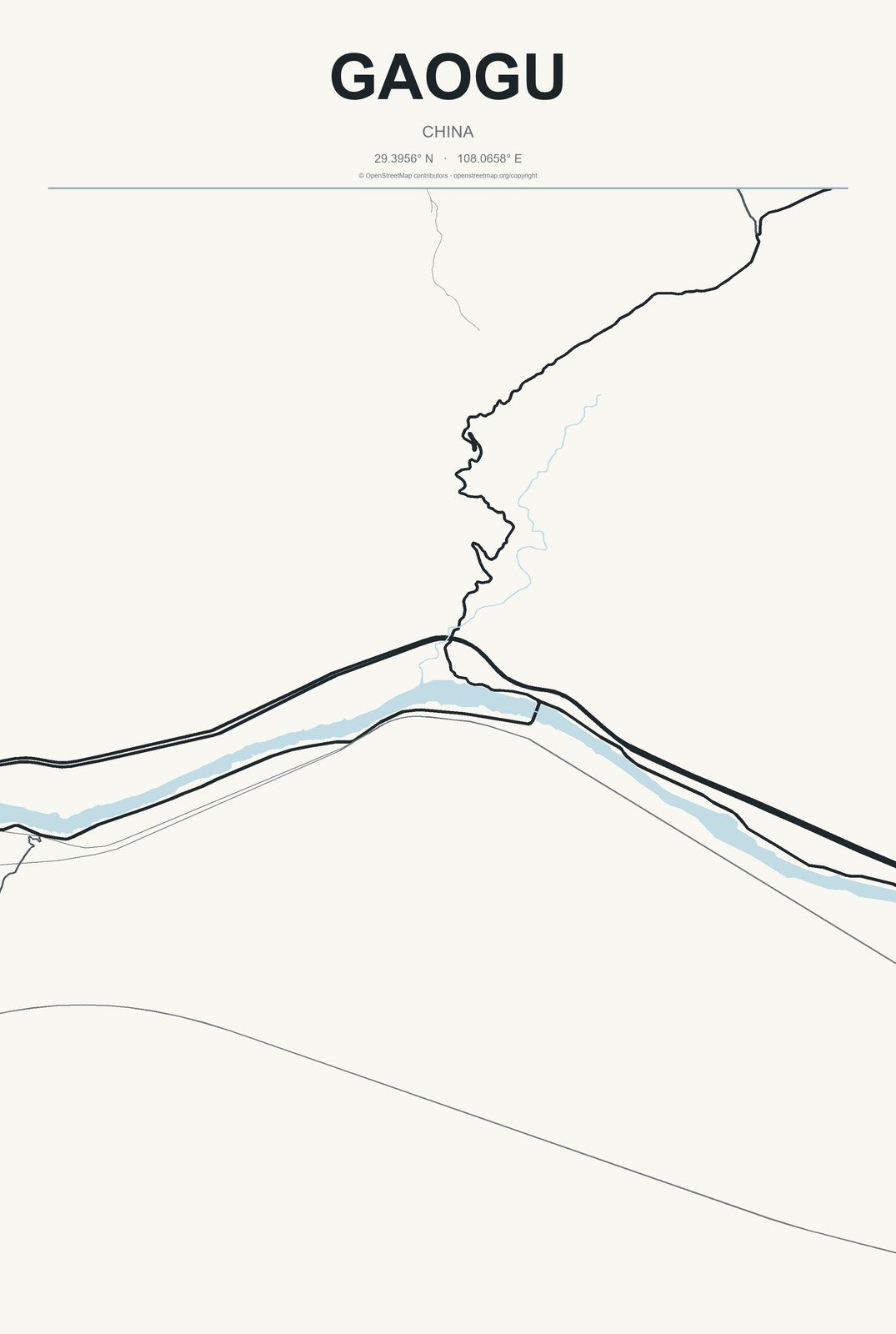 Gaogu, China City Map Aluminum Sign in Headline Atlas style