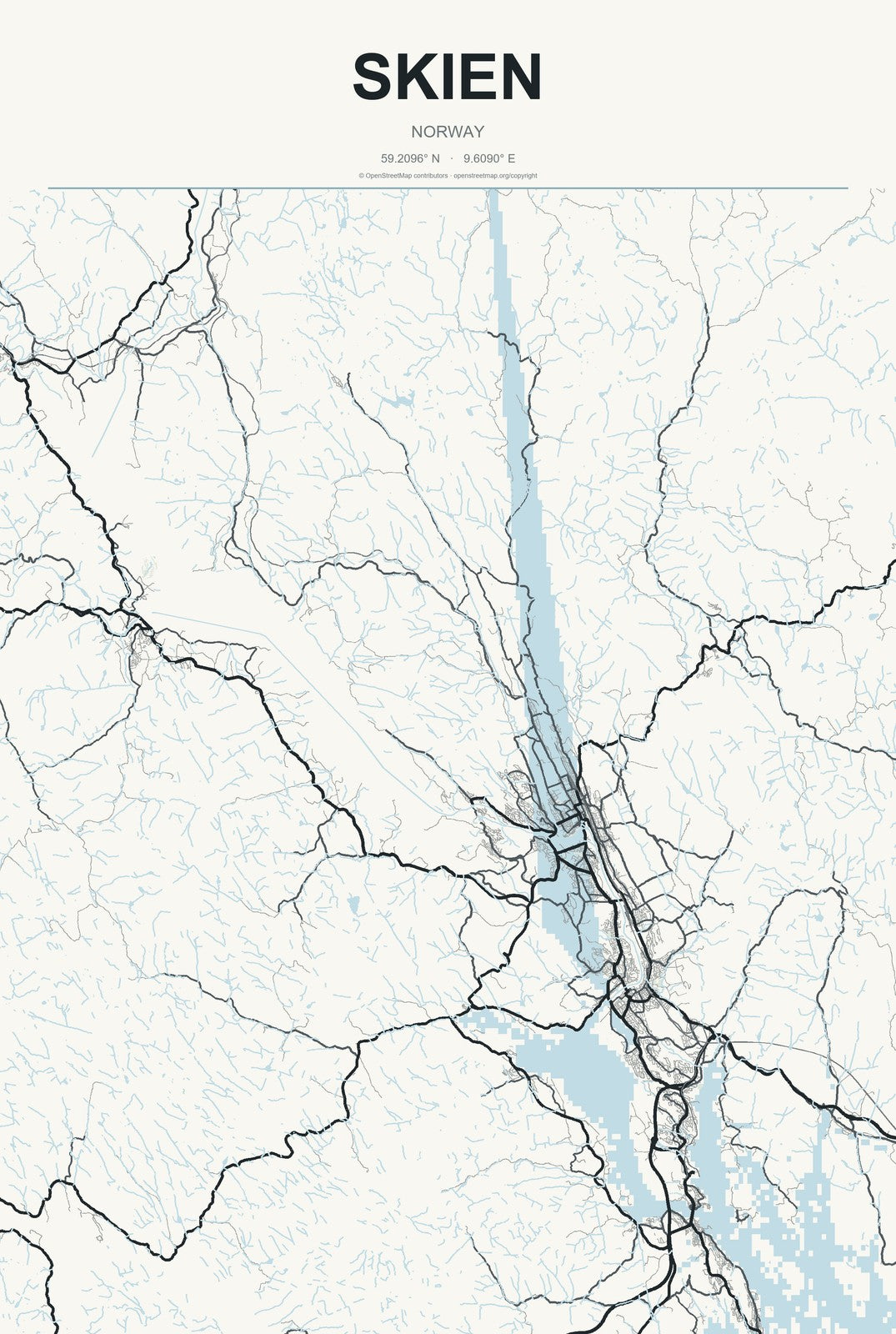 Skien, Norway City Map Aluminum Sign in Headline Atlas style