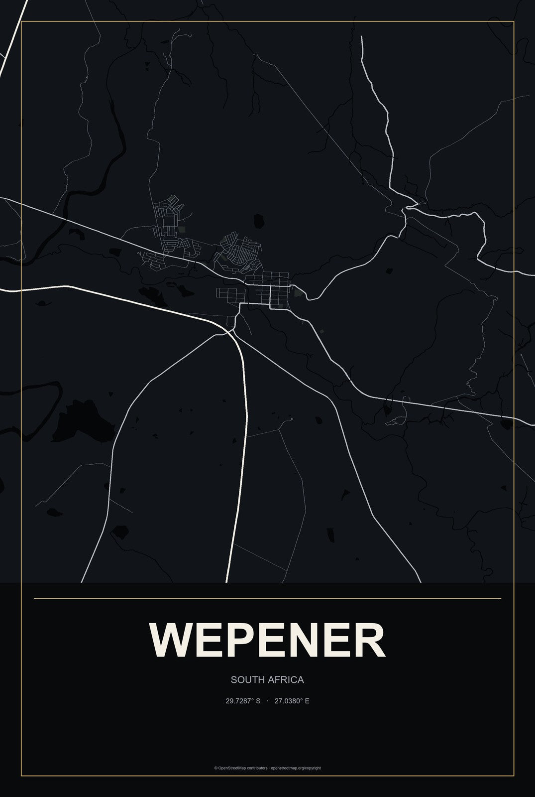 Wepener, South Africa City Map Aluminum Sign in Metropolitan Noir style