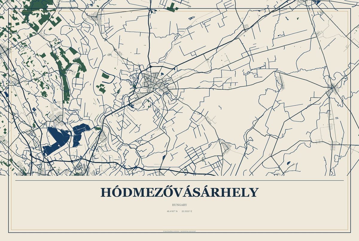 Hódmezővásárhely, Hungary City Map Aluminum Sign in Coastal Cutout style