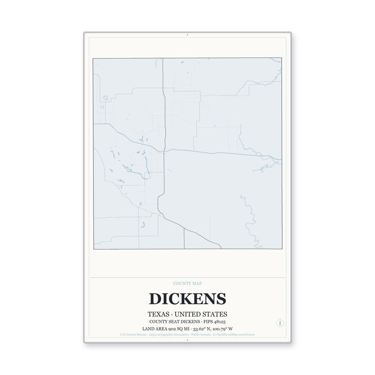 Dickens County, Texas Map Aluminum Sign in Gallery Air style