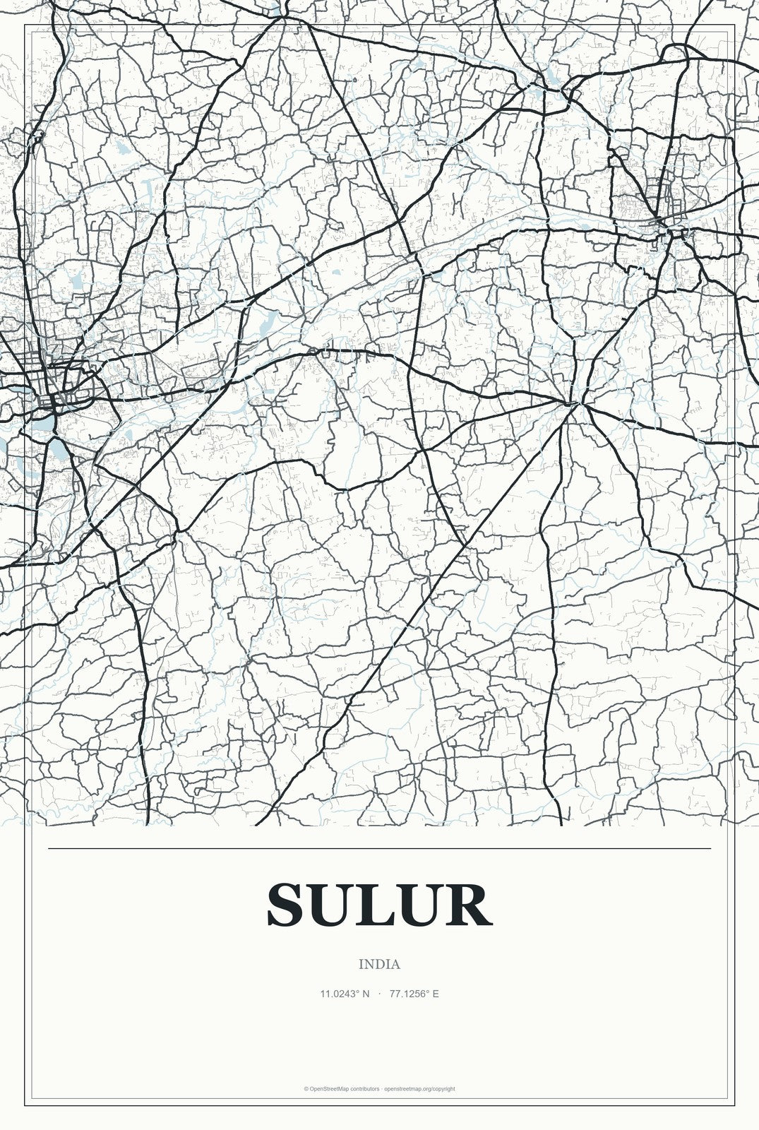 Sulur, India City Map Aluminum Sign in Gallery Air style