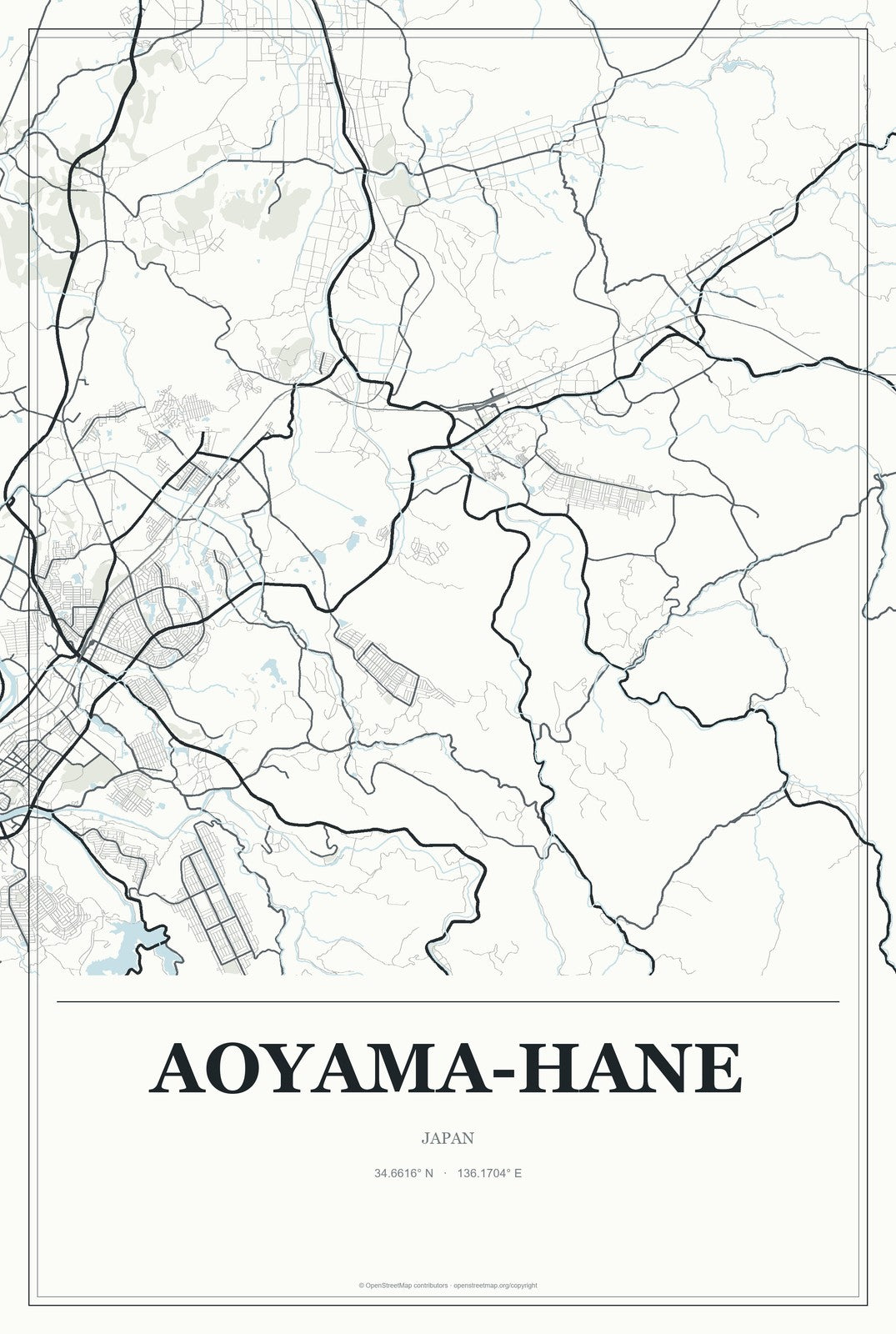 Aoyama-hane, Japan City Map Aluminum Sign in Gallery Air style