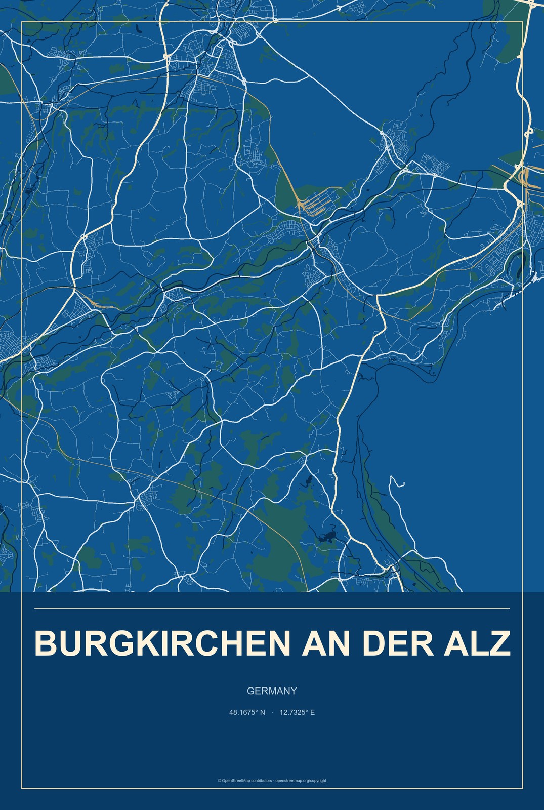 Burgkirchen an der Alz, Germany City Map Aluminum Sign in Harbor Cobalt style