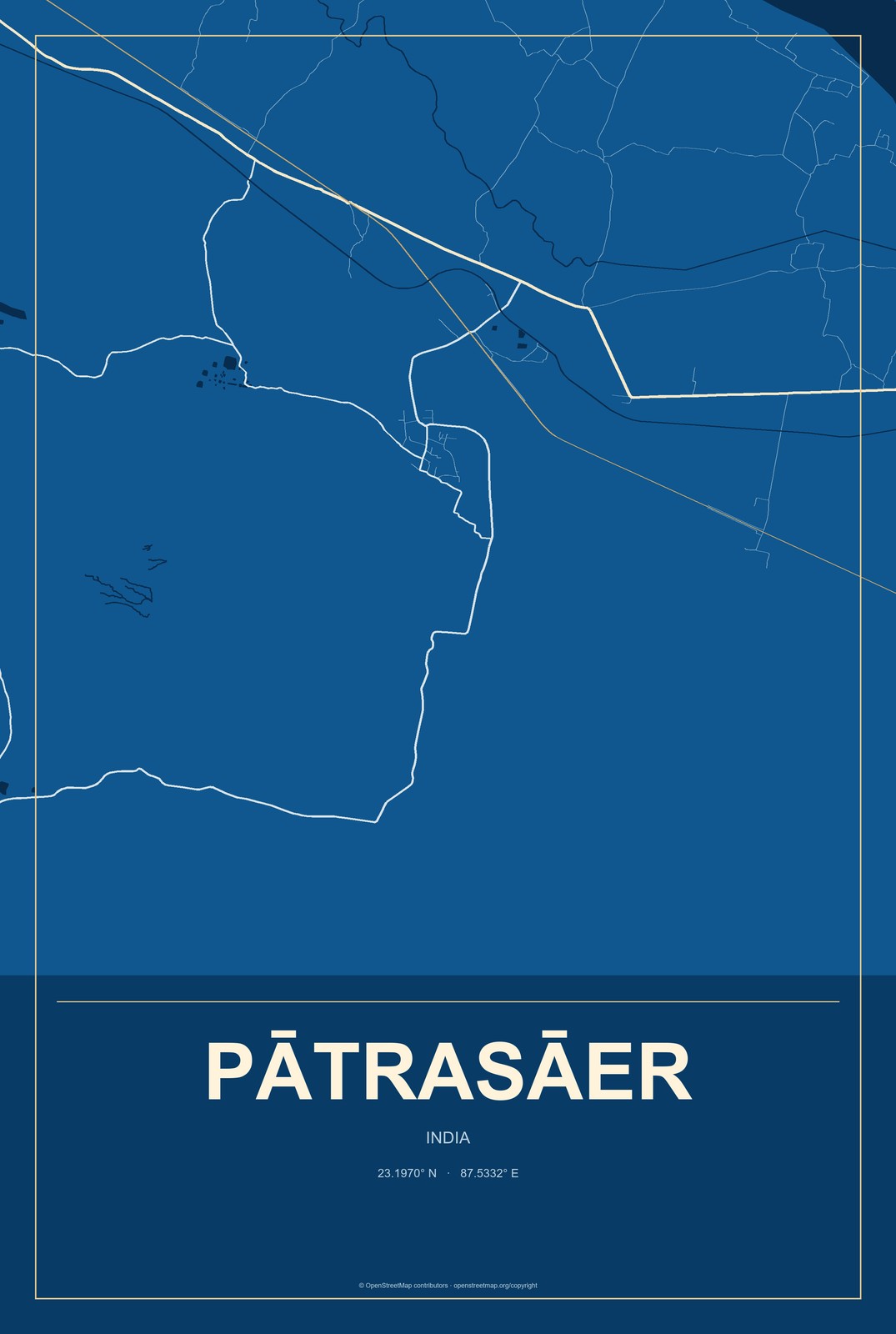 Pātrasāer, India City Map Aluminum Sign in Harbor Cobalt style