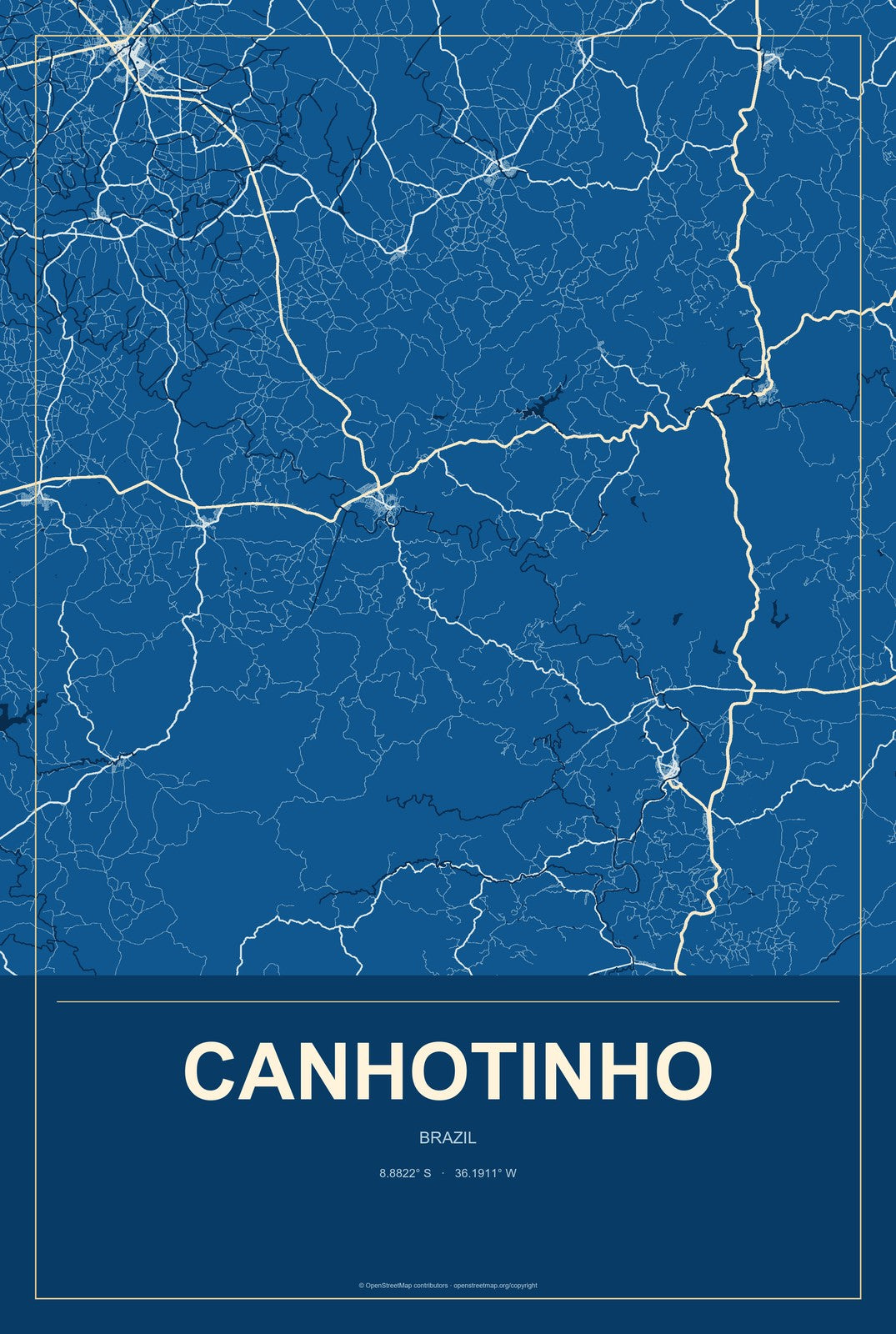 Canhotinho, Brazil City Map Aluminum Sign in Harbor Cobalt style