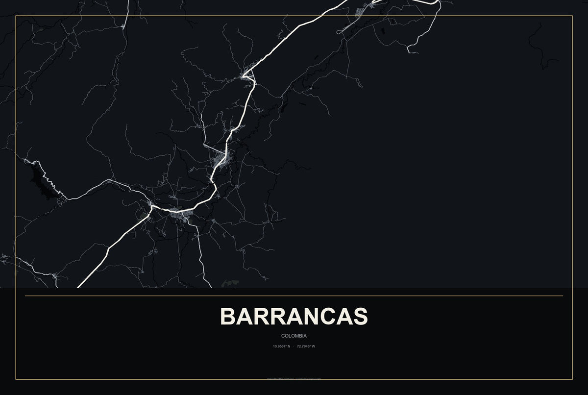 Barrancas, Colombia City Map Aluminum Sign in Metropolitan Noir style