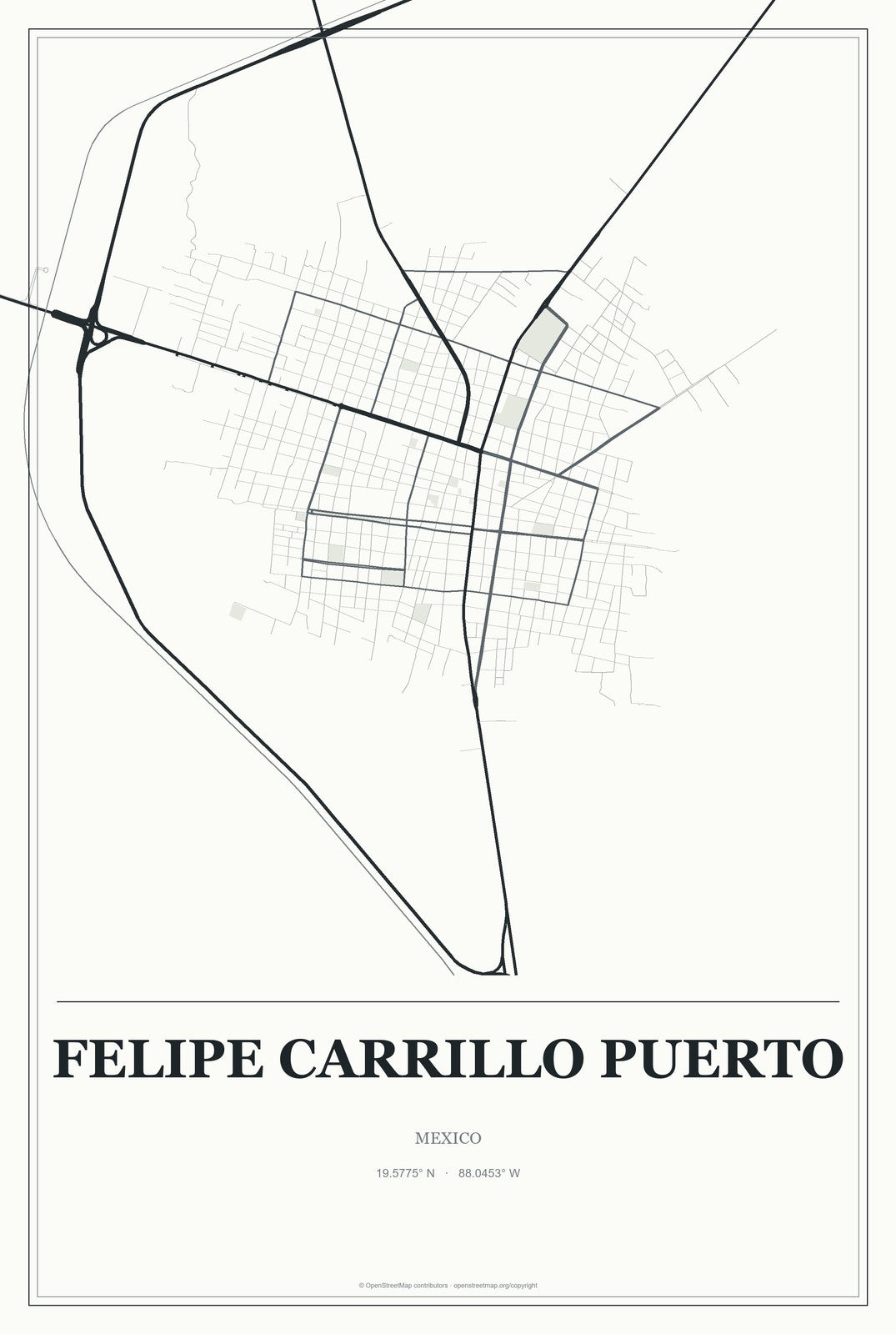 Felipe Carrillo Puerto, Quintana Roo, Mexico City Map Aluminum Sign in Gallery Air style