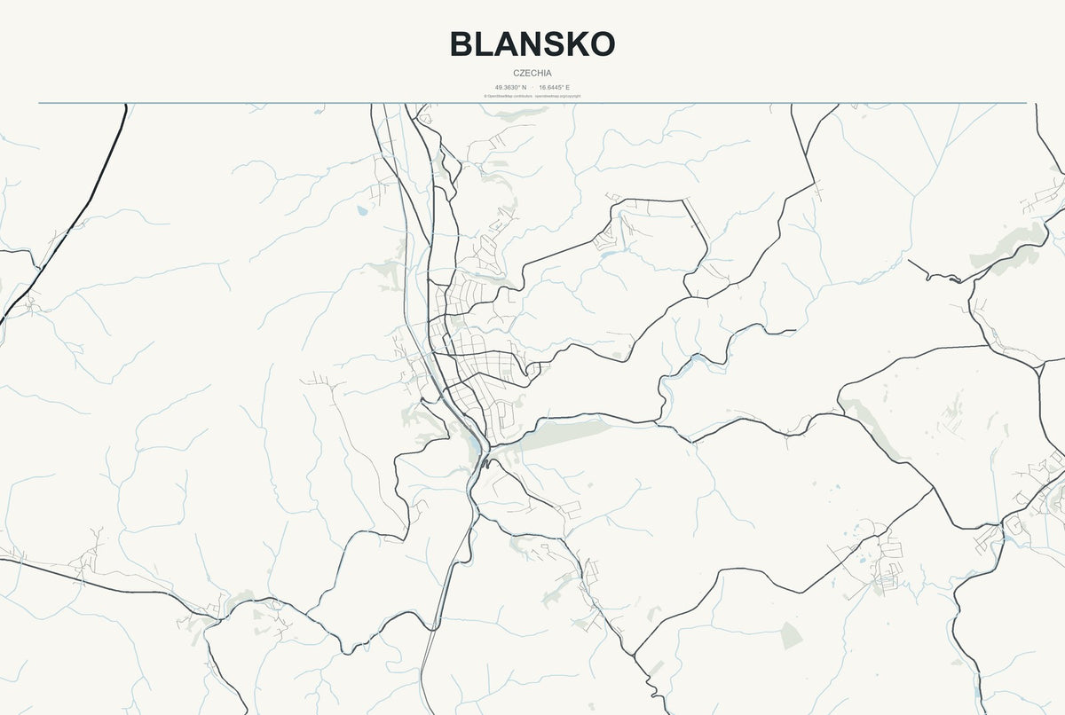 Blansko, Czechia City Map Aluminum Sign in Headline Atlas style