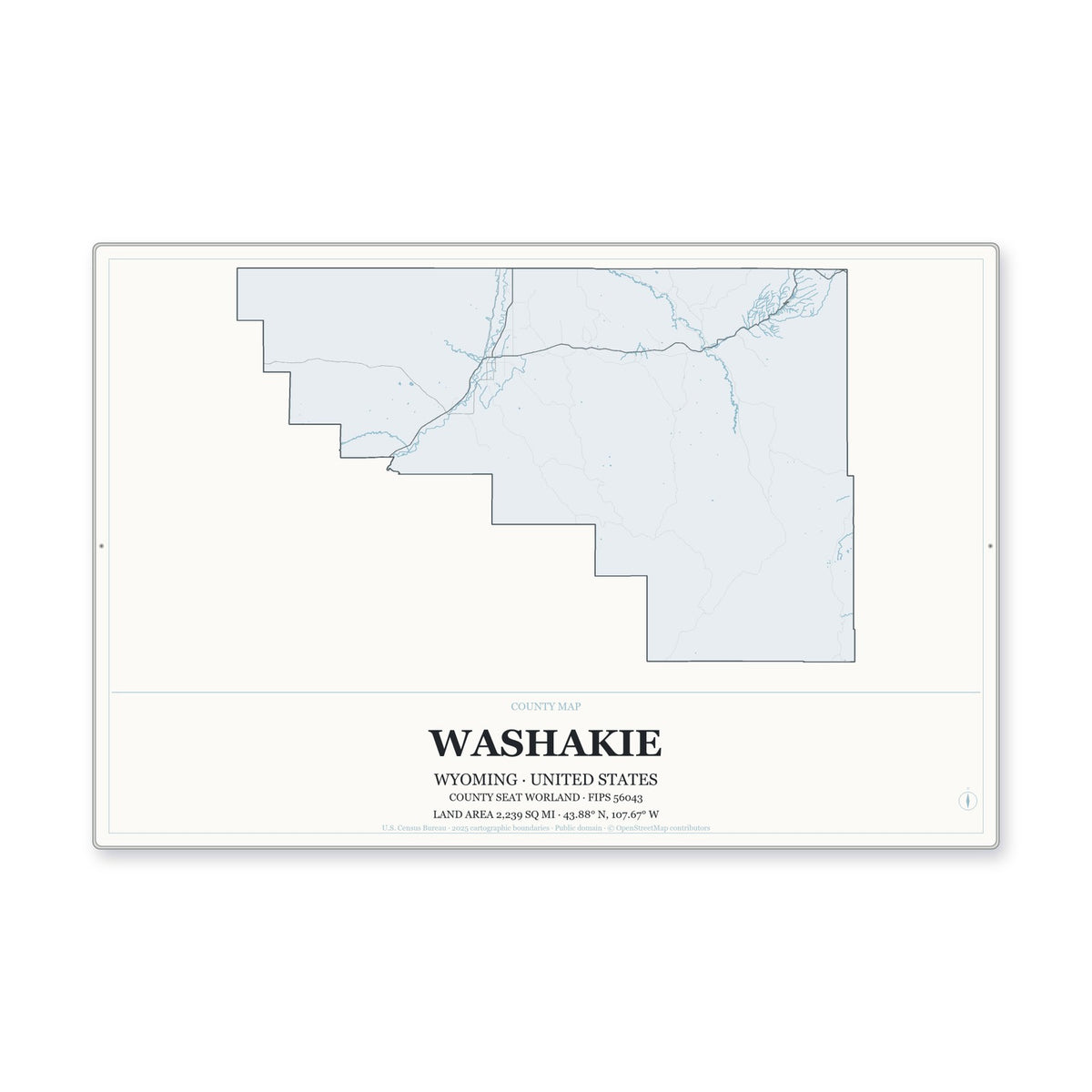 Washakie County, Wyoming Map Aluminum Sign in Gallery Air style