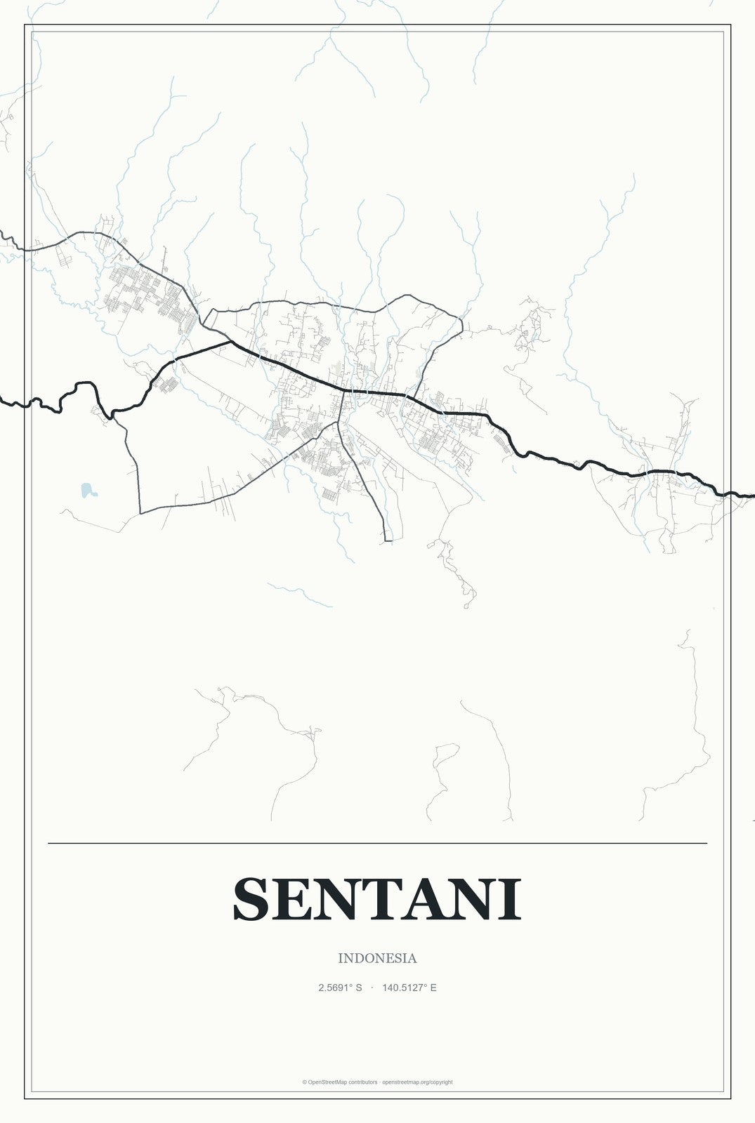 Sentani, Indonesia City Map Aluminum Sign in Gallery Air style