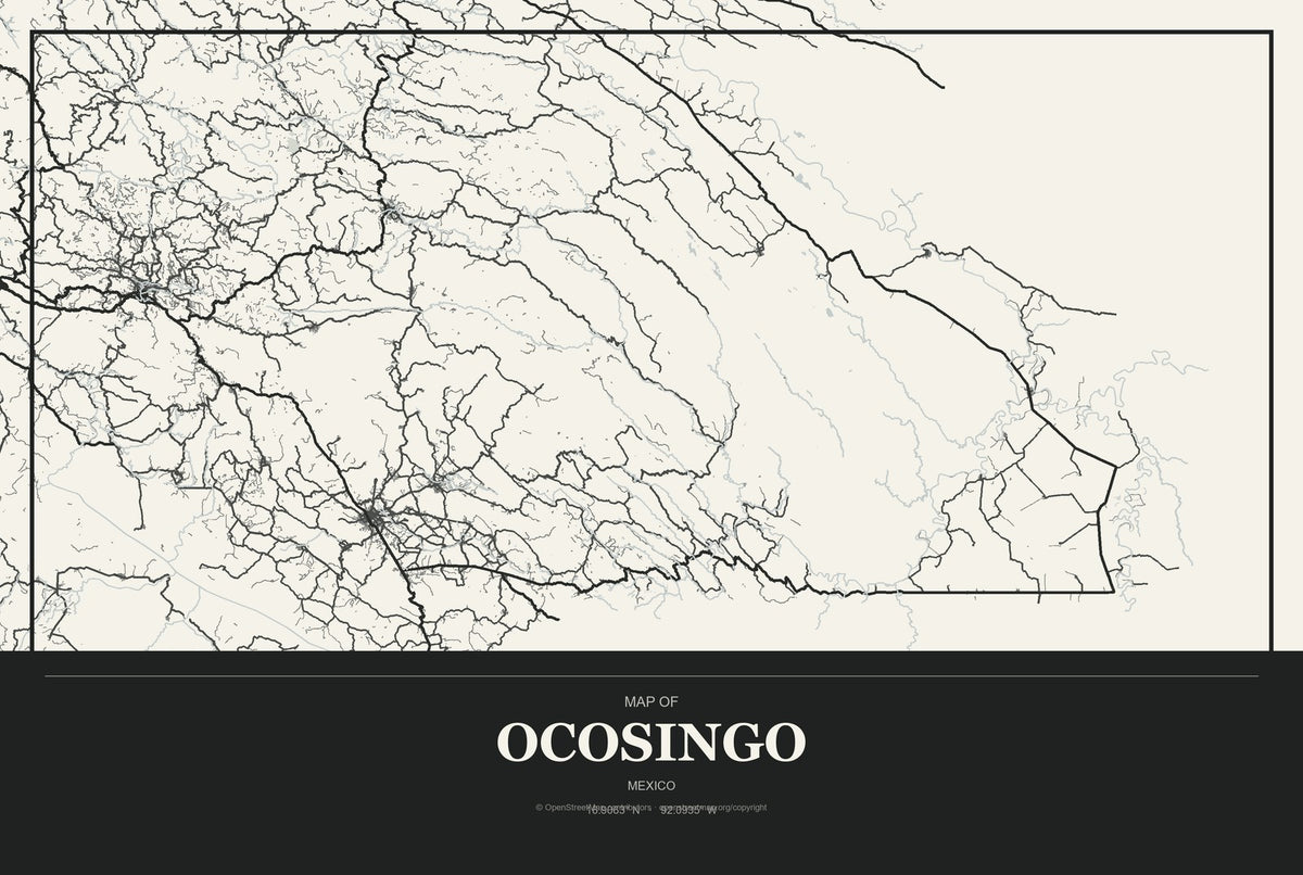 Ocosingo, Mexico City Map Aluminum Sign in Museum Plaque style