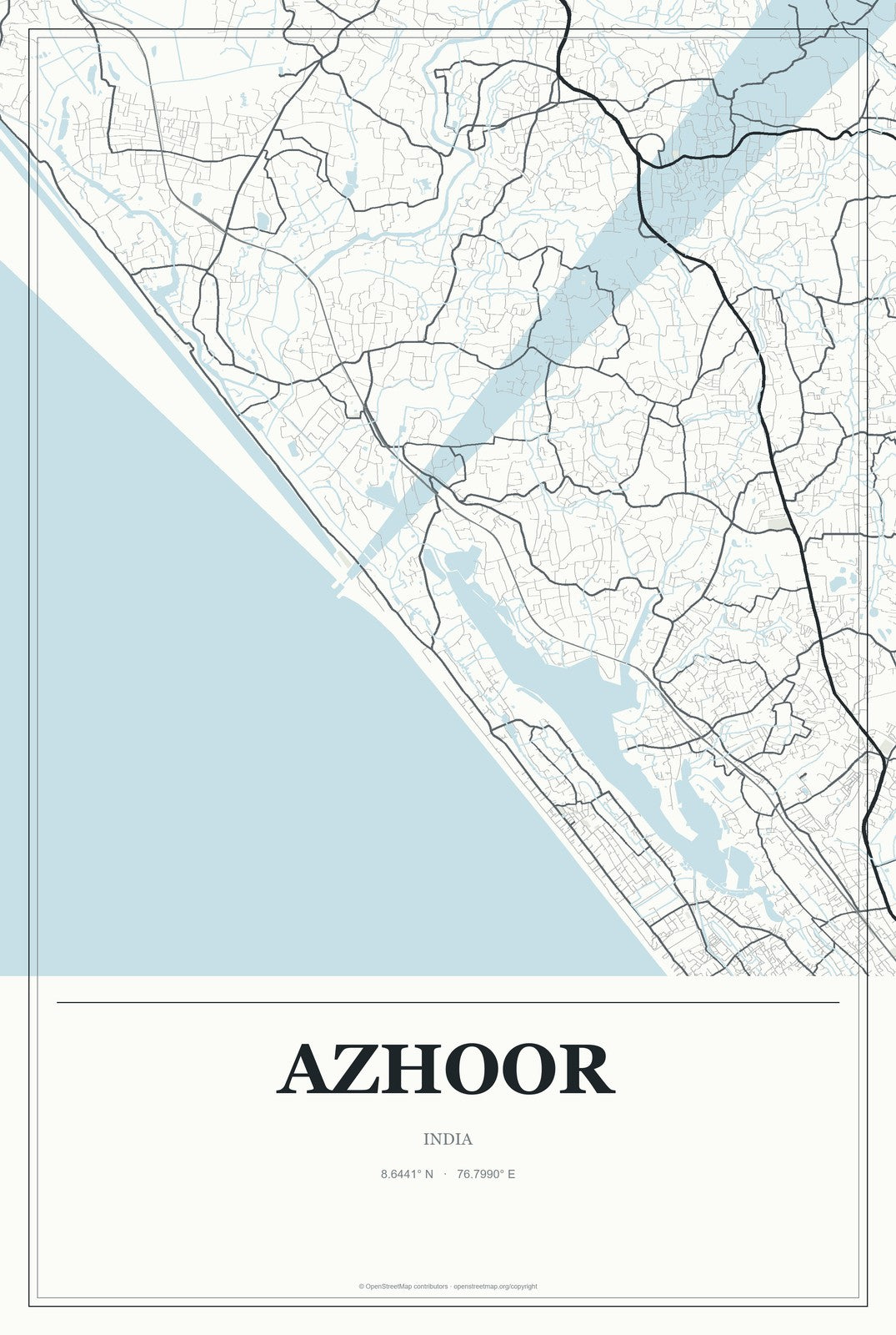 Azhoor, India City Map Aluminum Sign in Gallery Air style