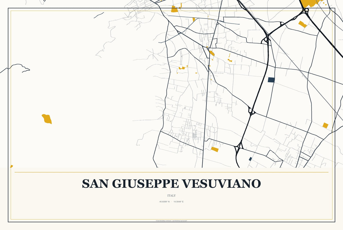 San Giuseppe Vesuviano, Italy City Map Aluminum Sign in Citrine Modern style