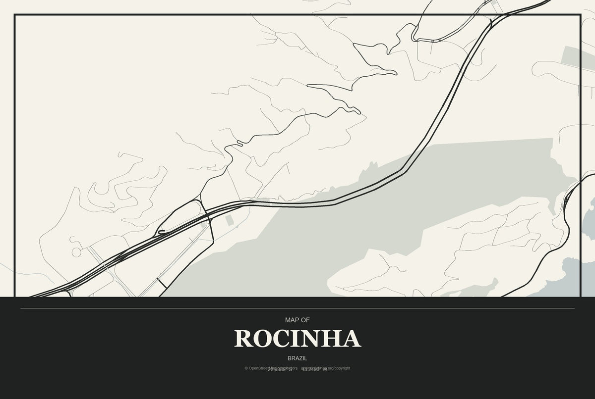 Rocinha, Brazil City Map Aluminum Sign in Museum Plaque style