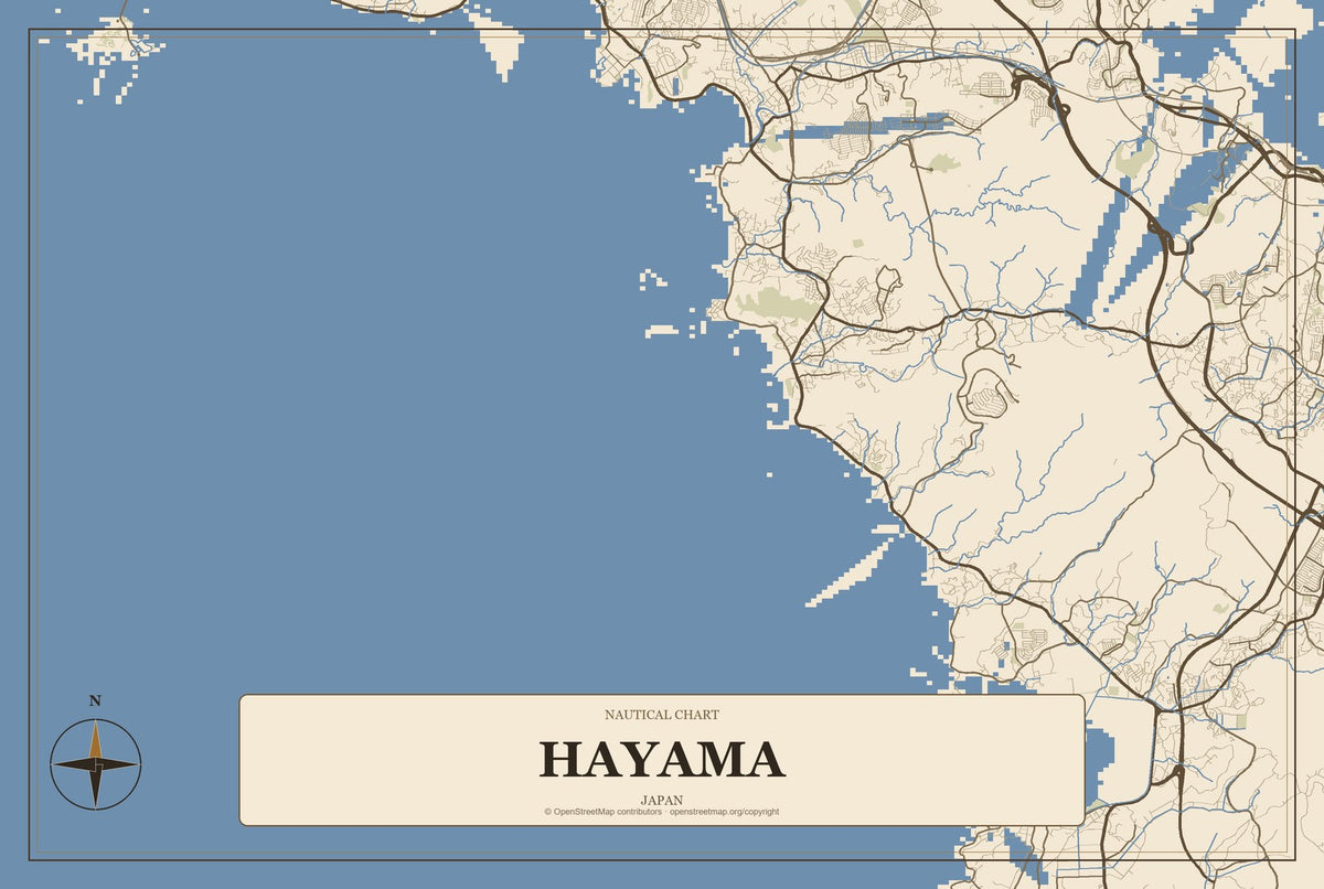 Hayama, Japan City Map Aluminum Sign in Heritage Nautical style