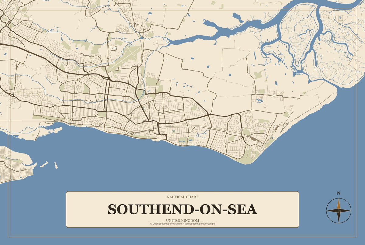 Southend-on-Sea, United Kingdom City Map Aluminum Sign in Heritage Nautical style