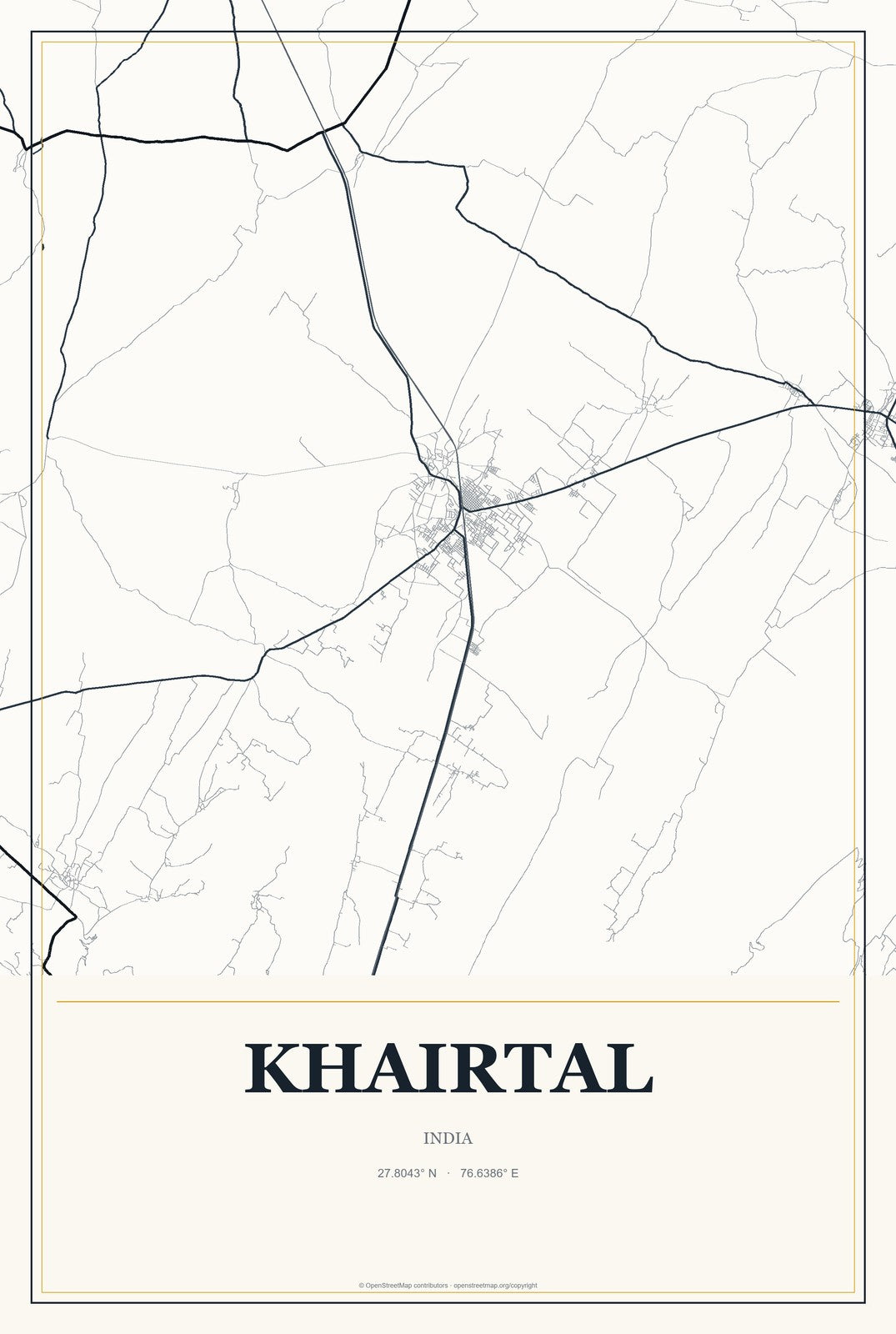 Khairtal, India City Map Aluminum Sign in Citrine Modern style