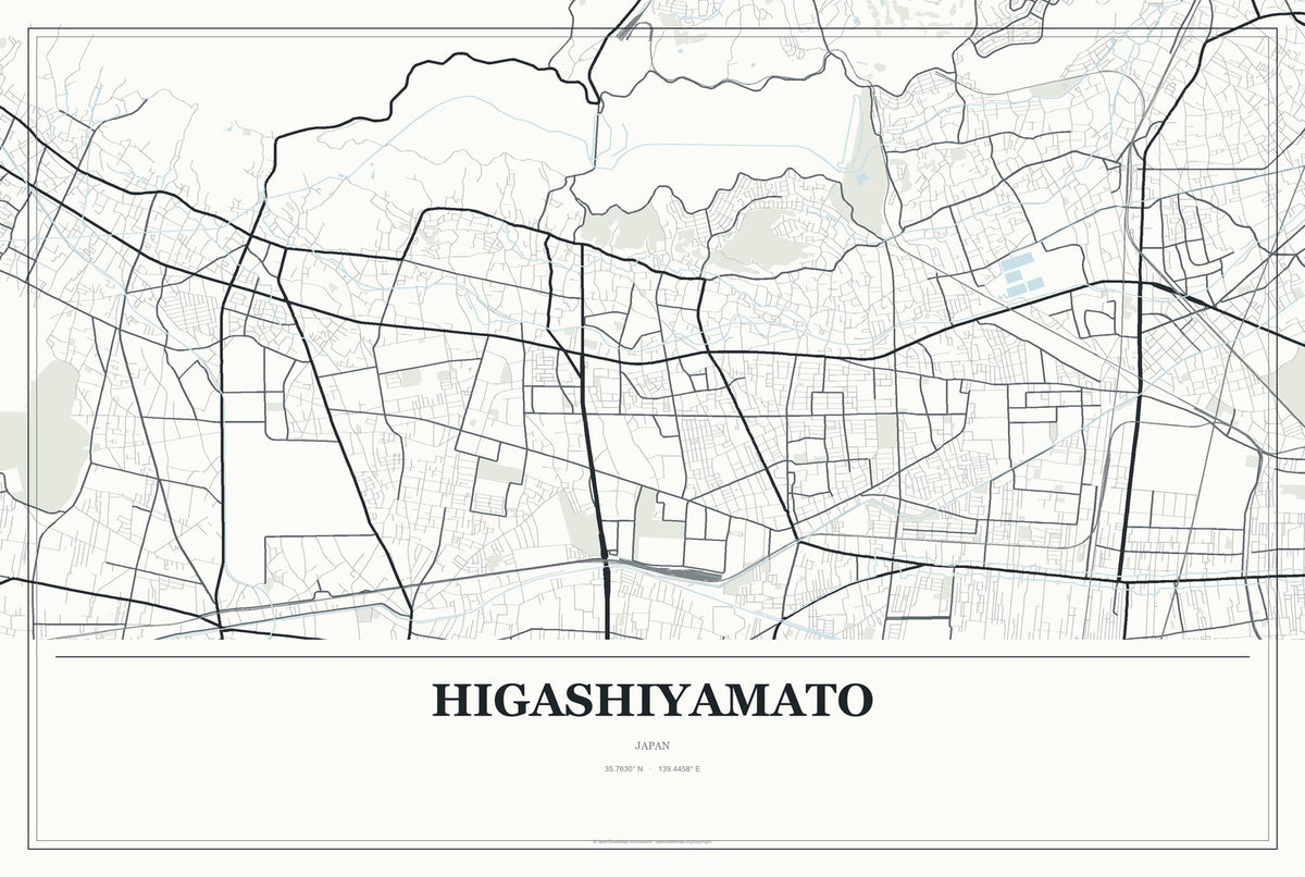 Higashiyamato, Japan City Map Aluminum Sign in Gallery Air style
