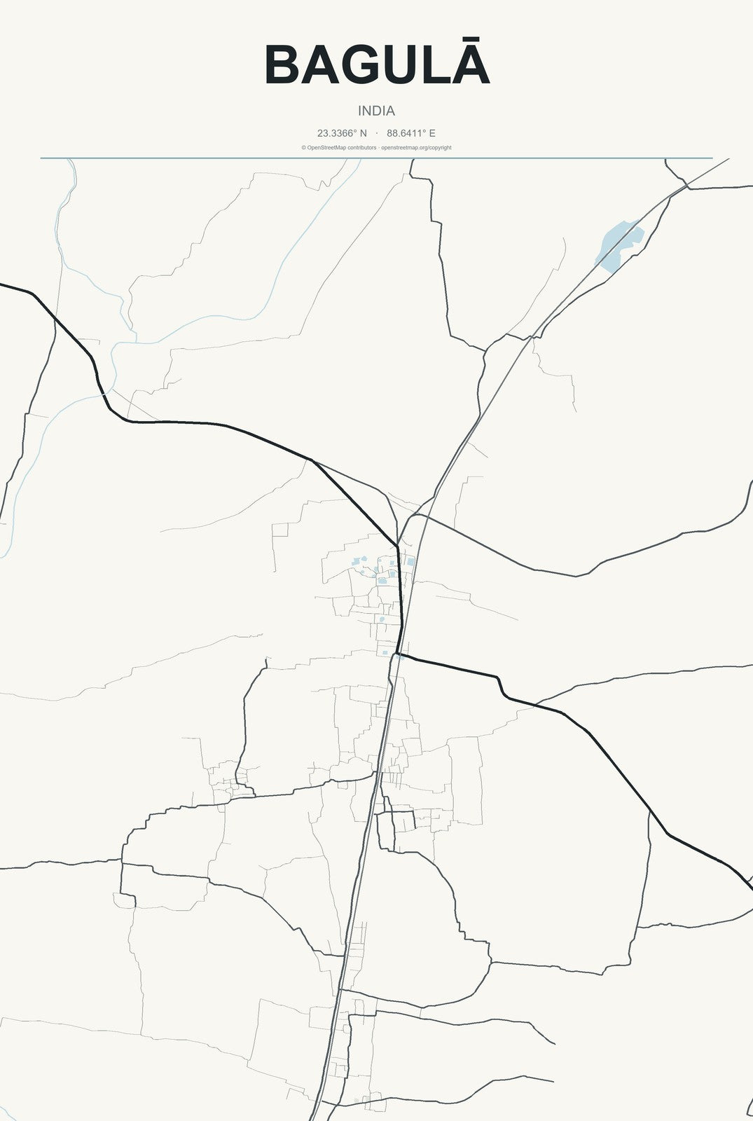 Bagulā, India City Map Aluminum Sign in Headline Atlas style