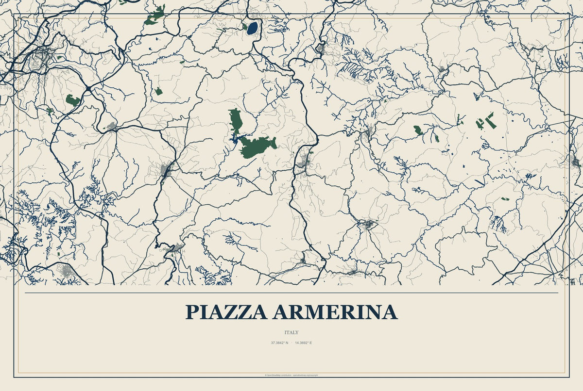 Piazza Armerina, Italy City Map Aluminum Sign in Coastal Cutout style