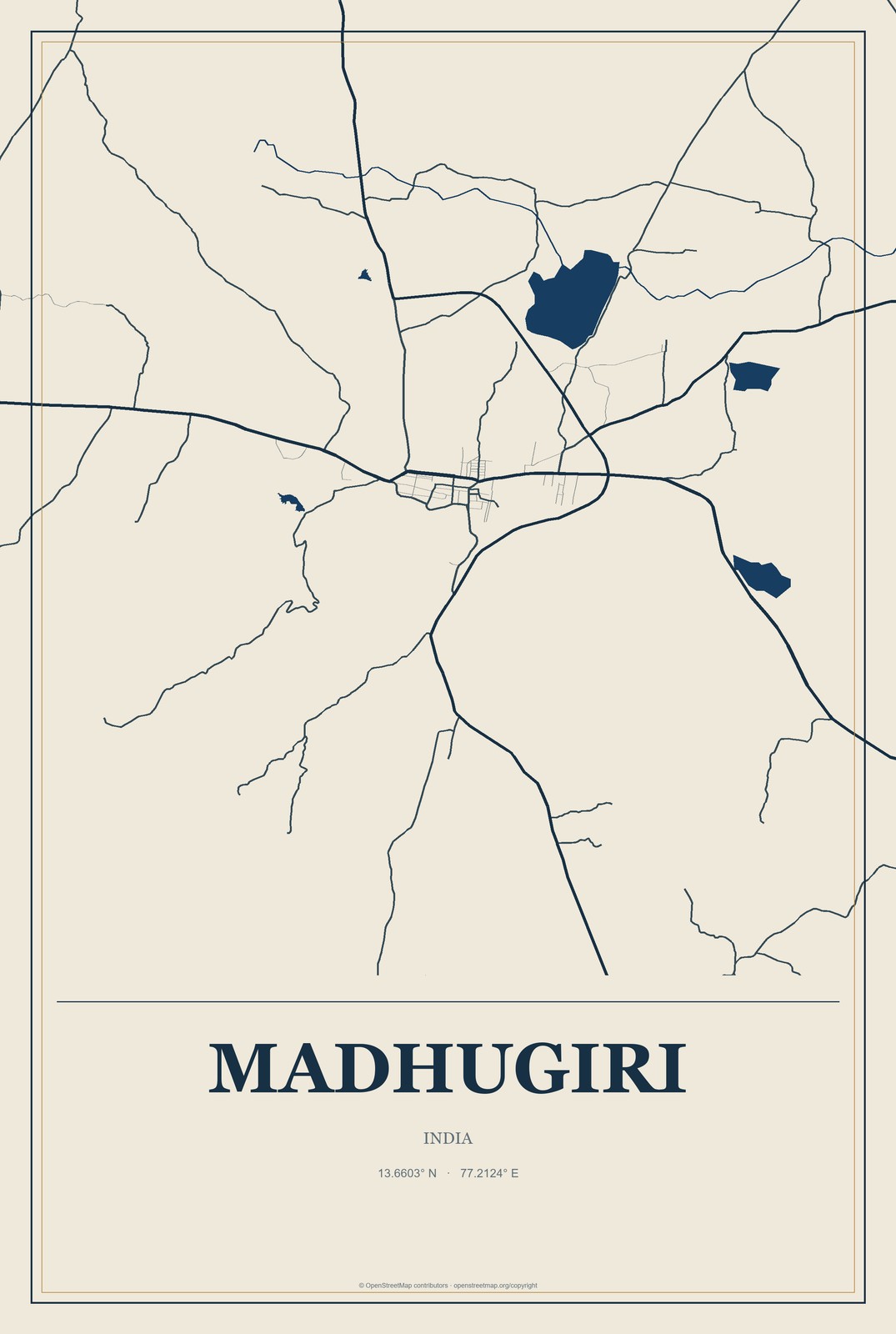 Madhugiri, India City Map Aluminum Sign in Coastal Cutout style