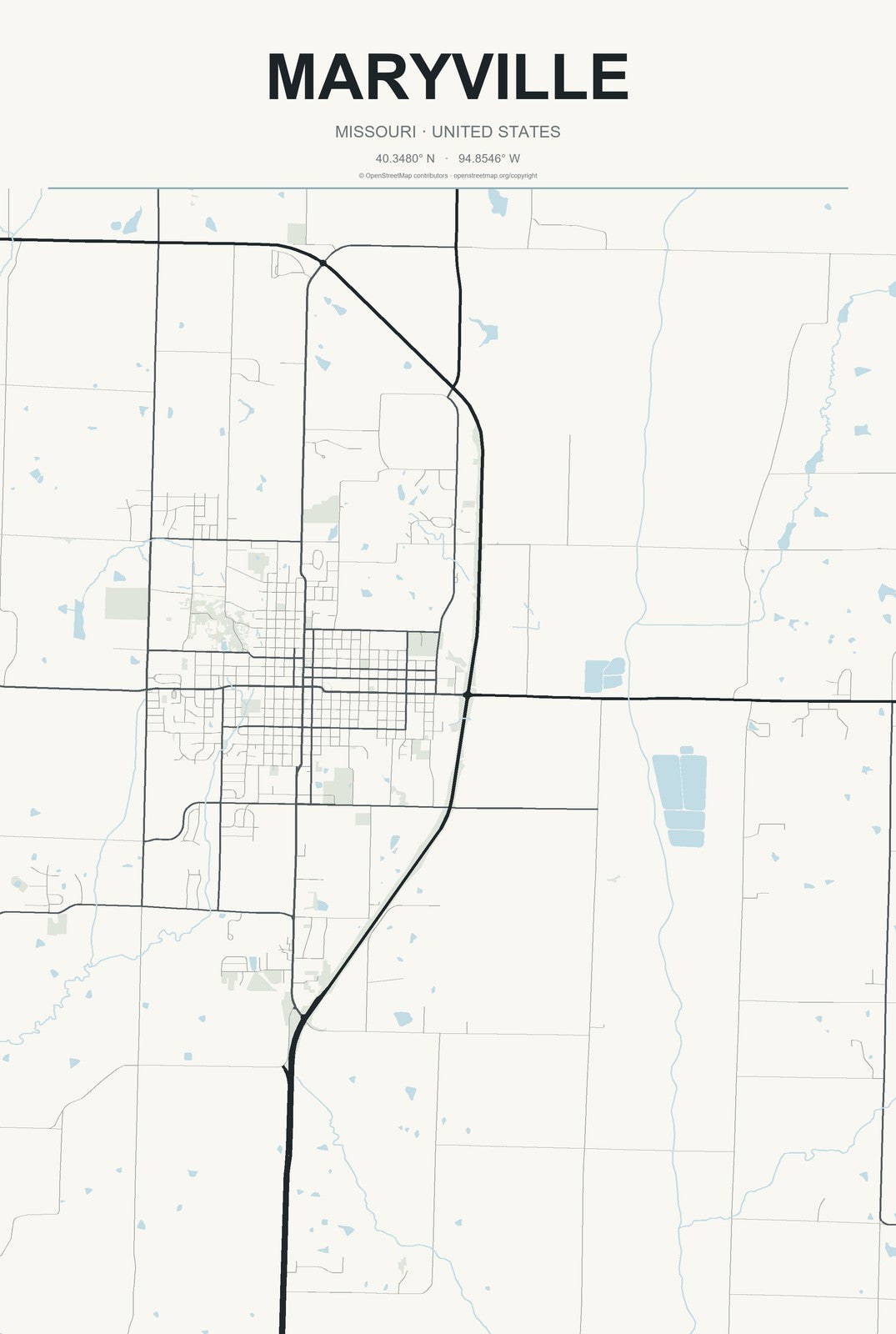Maryville, Missouri City Map Aluminum Sign in Headline Atlas style