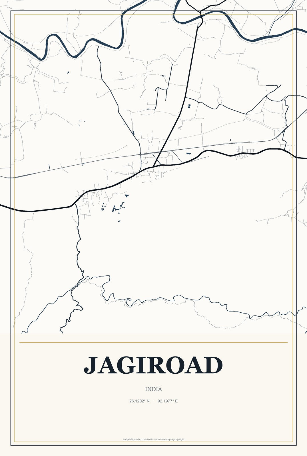 Jagiroad, India City Map Aluminum Sign in Citrine Modern style