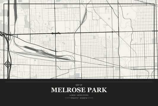 Melrose Park, Illinois City Map Aluminum Sign in Museum Plaque style