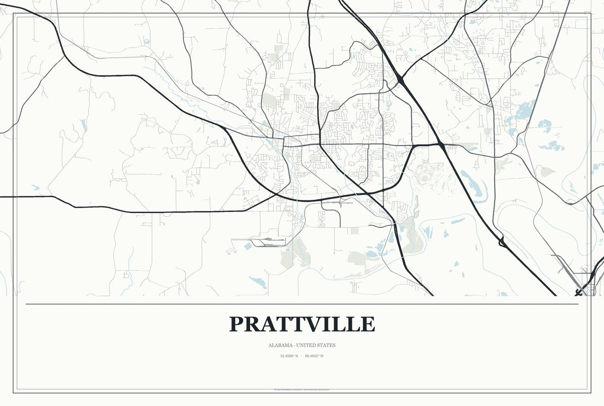 Prattville, Alabama City Map Aluminum Sign in Gallery Air style