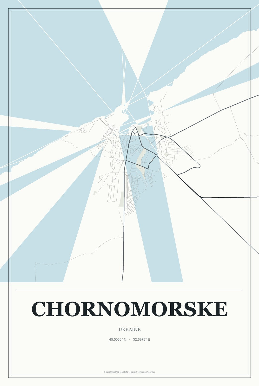 Chornomorske, Ukraine City Map Aluminum Sign in Gallery Air style