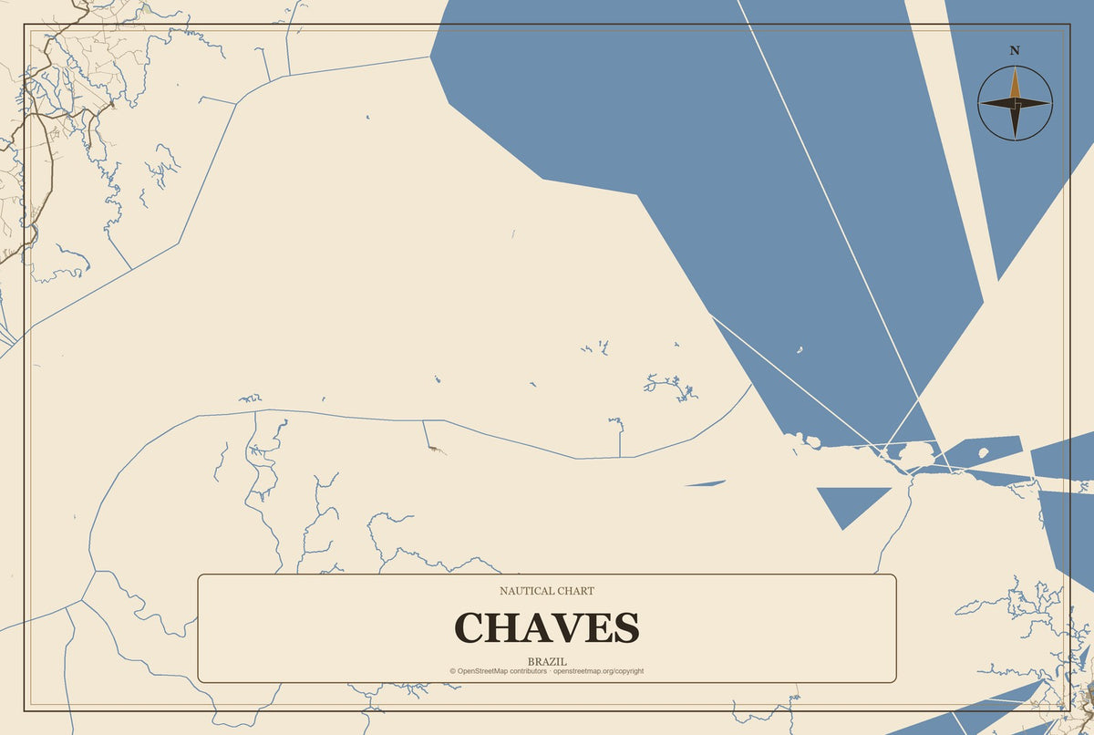 Chaves, Brazil City Map Aluminum Sign in Heritage Nautical style