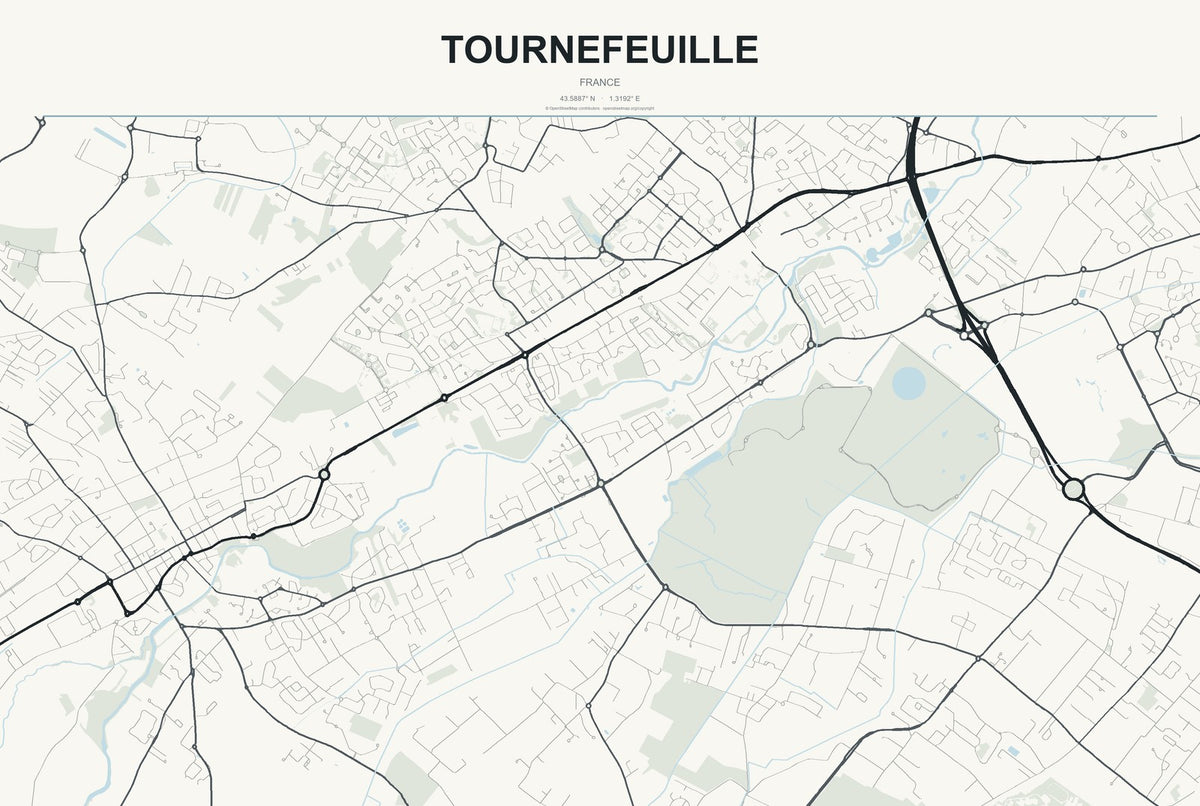 Tournefeuille, France City Map Aluminum Sign in Headline Atlas style