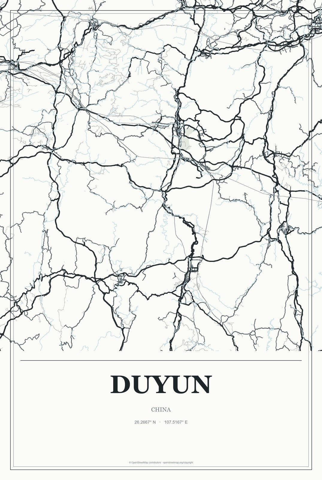 Duyun, China City Map Aluminum Sign in Gallery Air style
