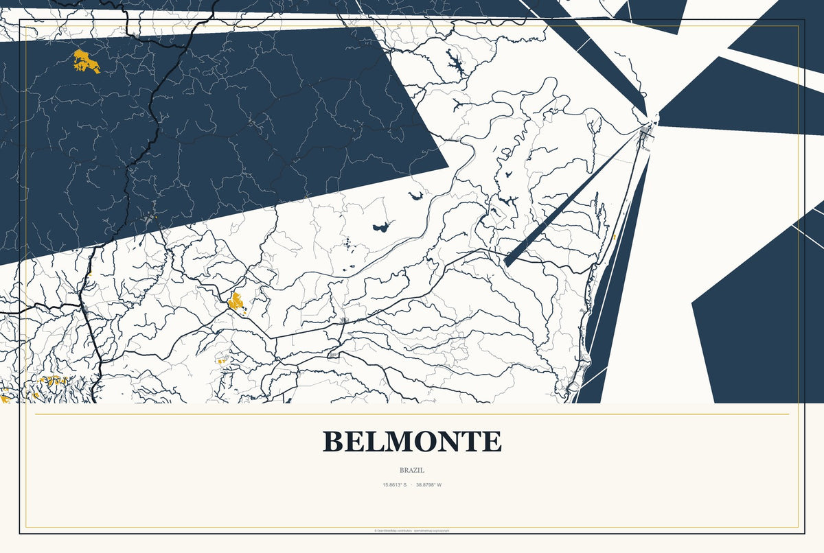 Belmonte, Brazil City Map Aluminum Sign in Citrine Modern style