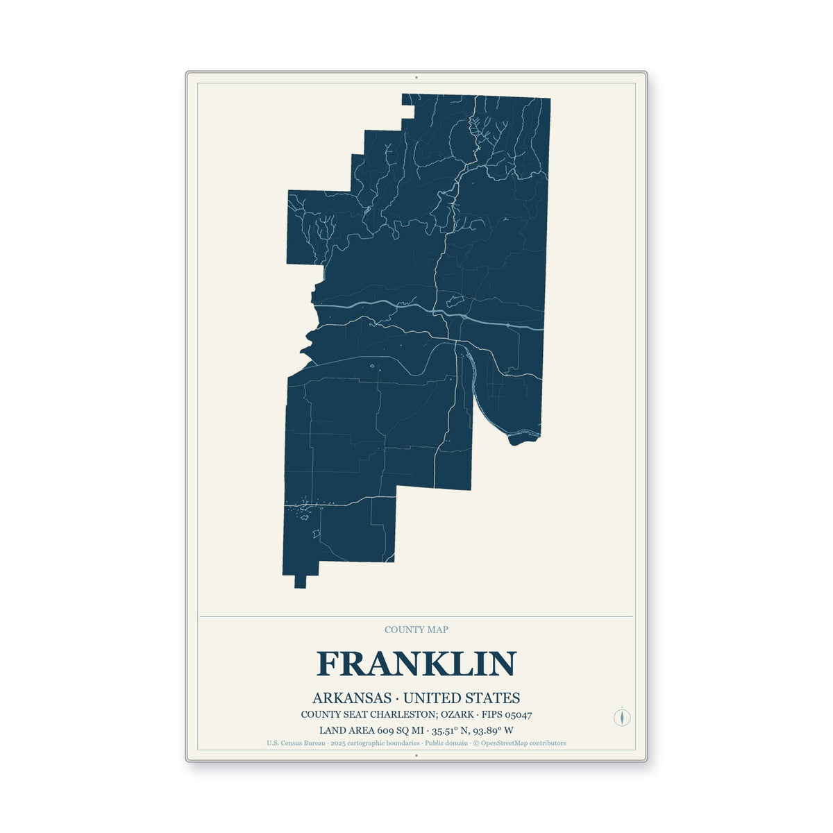 Franklin County, Arkansas Map Aluminum Sign in Coastal Cutout style