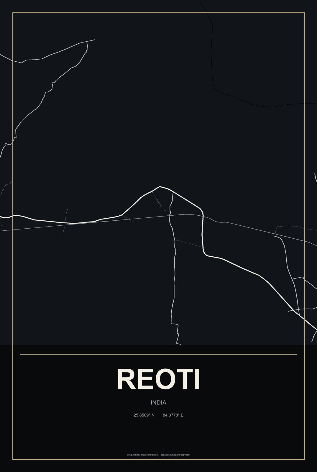 Reoti, India City Map Aluminum Sign in Metropolitan Noir style