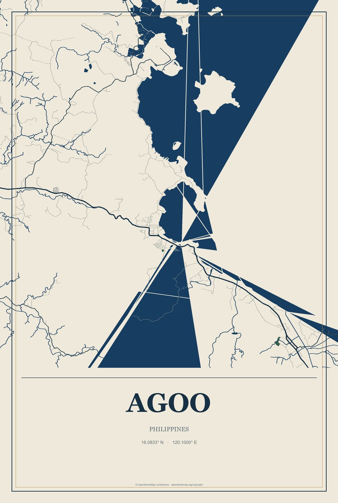 Agoo, Philippines City Map Aluminum Sign in Coastal Cutout style