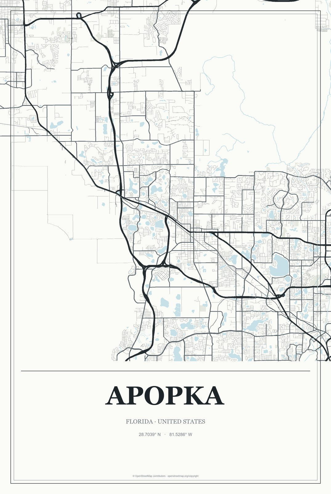 Apopka, Florida City Map Aluminum Sign in Gallery Air style
