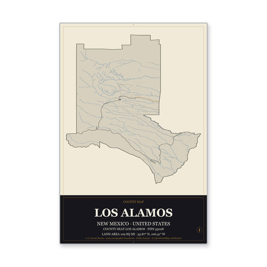 Los Alamos County, New Mexico Map Aluminum Sign in Museum Plaque style