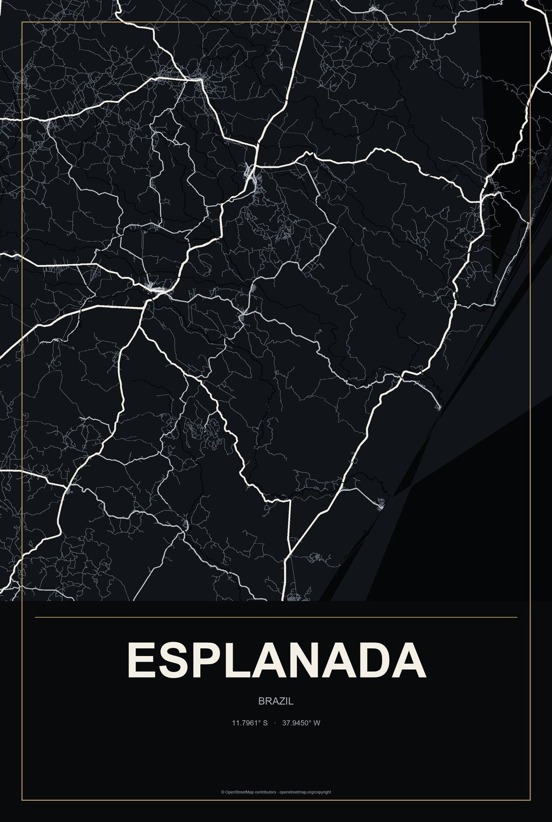 Esplanada, Brazil City Map Aluminum Sign in Metropolitan Noir style