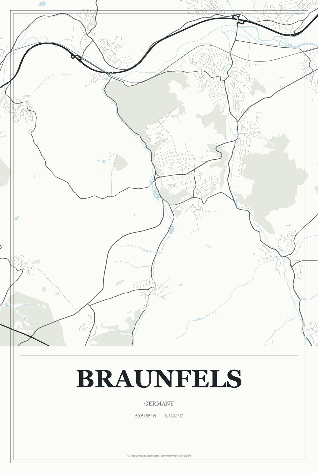 Braunfels, Germany City Map Aluminum Sign in Gallery Air style